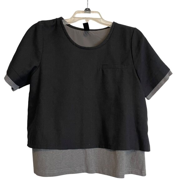 Rococo Womens Short Sleeve Layered‎ Top Sz Medium Linen Blend Corpcore Office - Picture 1 of 12